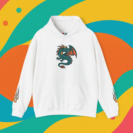 Dragon Hooded Sweatshirt | Unisex Heavy Blend, Cozy Streetwear, Spiritual Gift, Festival Apparel, Everyday Comfort