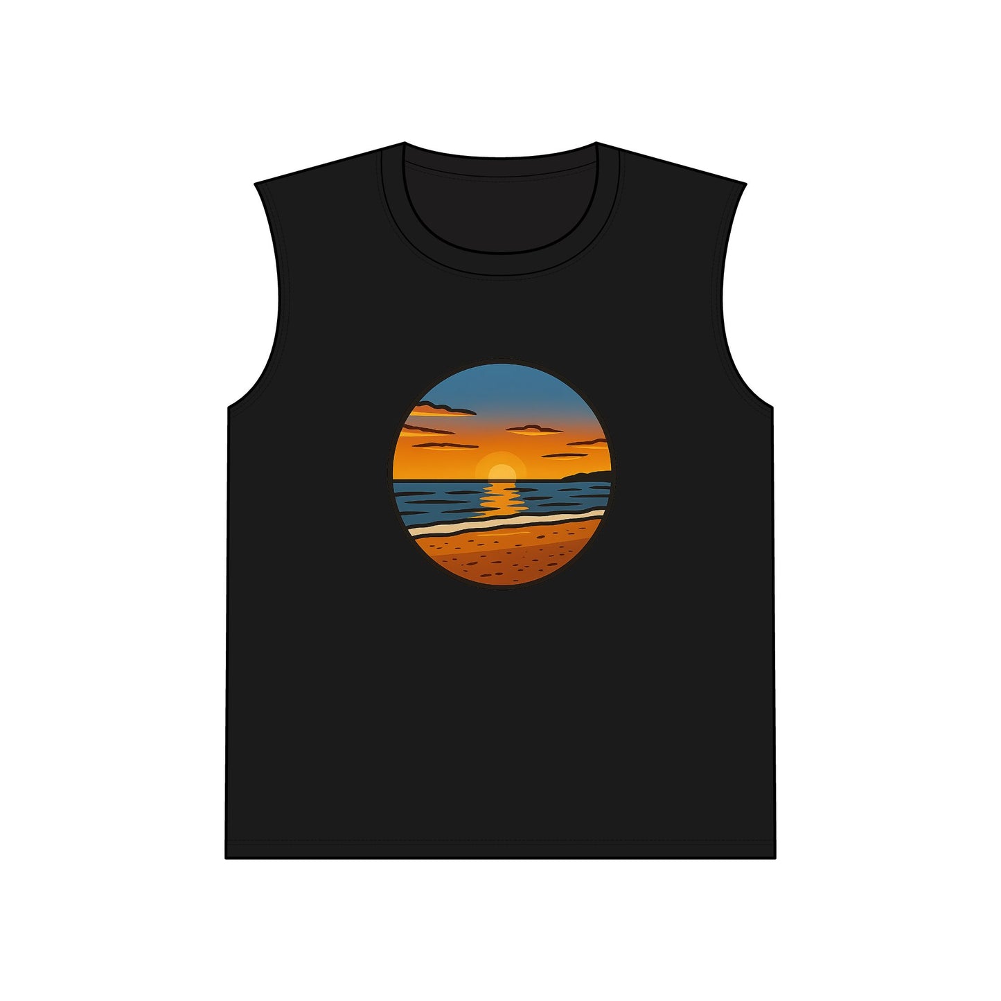 Sunset overRetro Beach Muscle Tank, Summer Tank Top, Casual Sleeveless Shirt, Vacation Wear, Outdoor Fitness Apparel, Gift for Beach Lovers