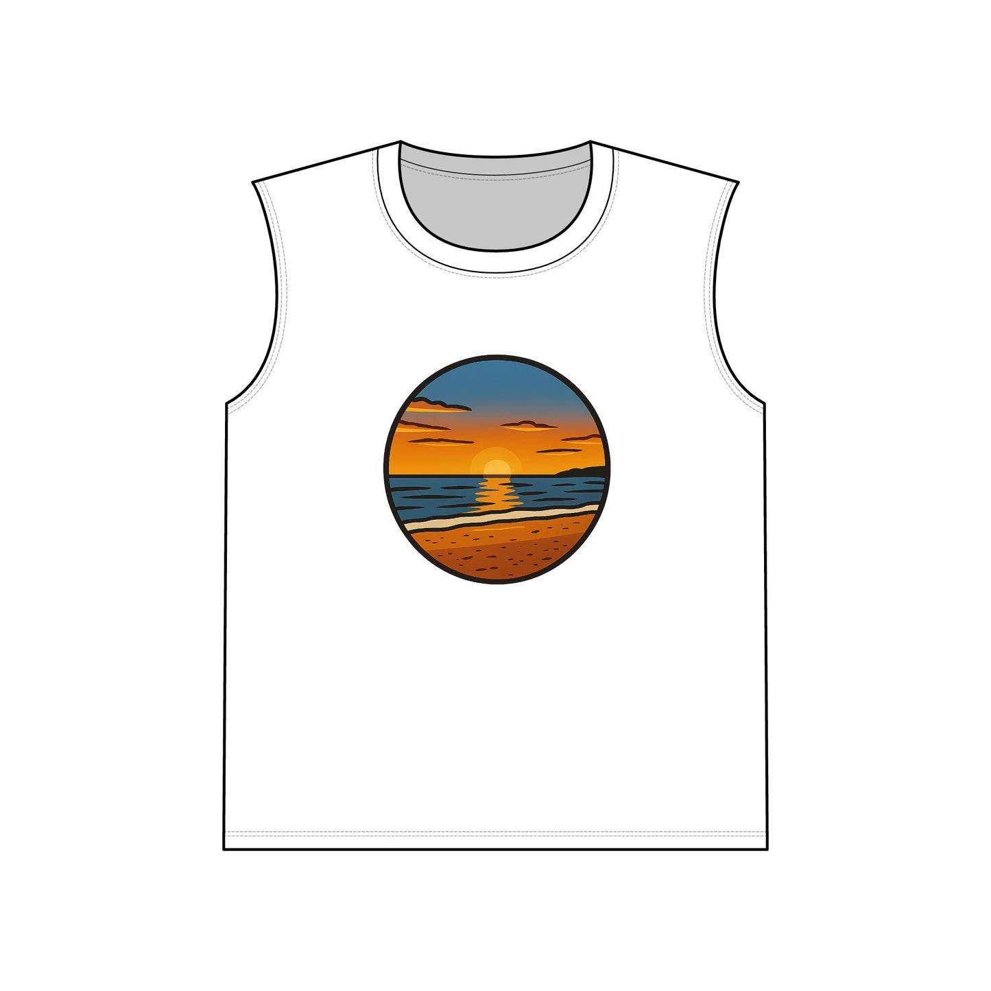 Sunset overRetro Beach Muscle Tank, Summer Tank Top, Casual Sleeveless Shirt, Vacation Wear, Outdoor Fitness Apparel, Gift for Beach Lovers