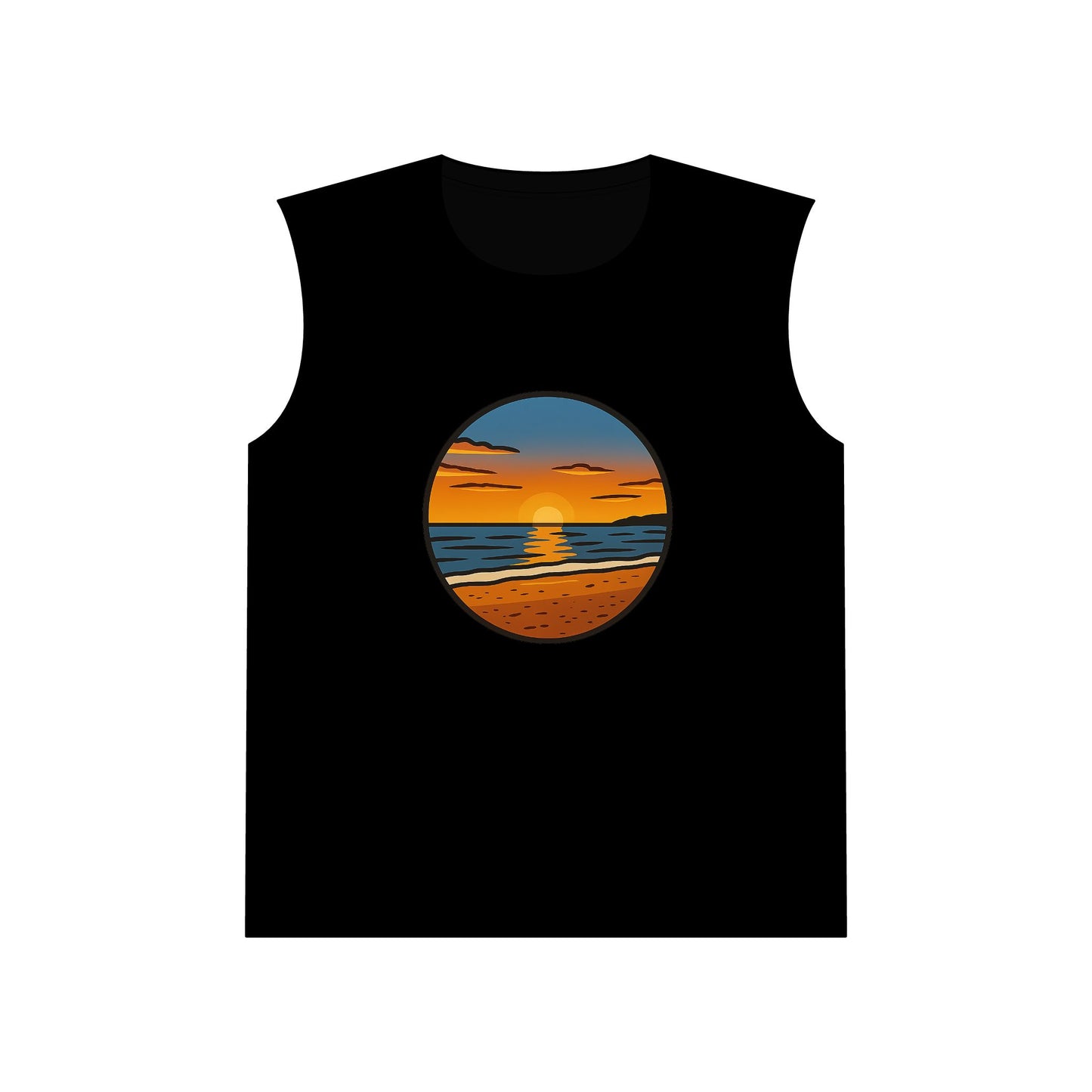 Sunset overRetro Beach Muscle Tank, Summer Tank Top, Casual Sleeveless Shirt, Vacation Wear, Outdoor Fitness Apparel, Gift for Beach Lovers