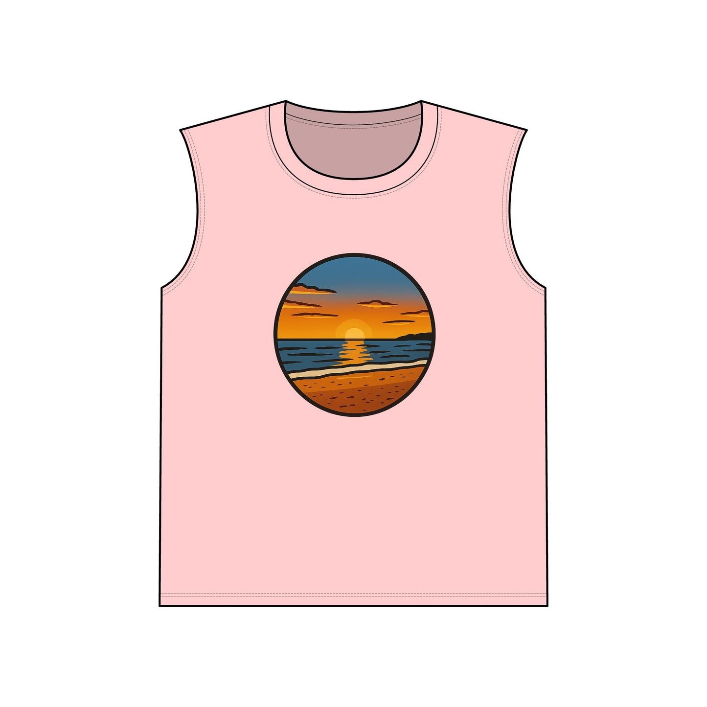 Sunset overRetro Beach Muscle Tank, Summer Tank Top, Casual Sleeveless Shirt, Vacation Wear, Outdoor Fitness Apparel, Gift for Beach Lovers