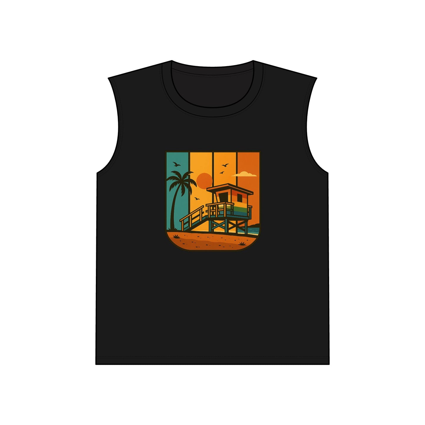 Lifeguard Stand Beach Vibes Muscle Tank, Summer Tank Top, Casual Sleeveless Shirt, Vacation Wear, Outdoor Fitness Apparel, Gift for Beach Lovers