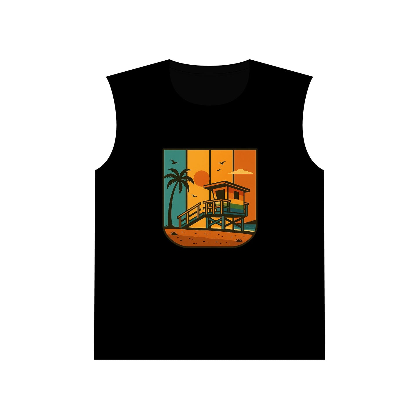 Lifeguard Stand Beach Vibes Muscle Tank, Summer Tank Top, Casual Sleeveless Shirt, Vacation Wear, Outdoor Fitness Apparel, Gift for Beach Lovers