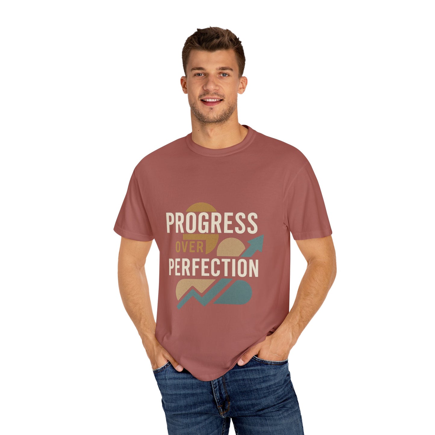 Garment-Dyed T-shirt - Progress Over Perfection Design