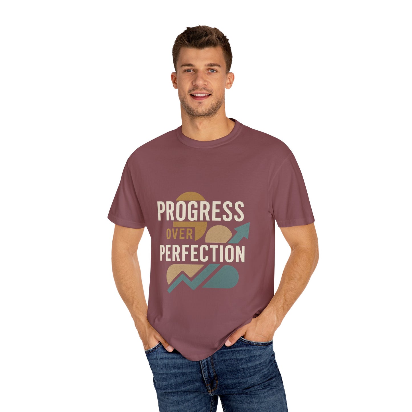 Garment-Dyed T-shirt - Progress Over Perfection Design